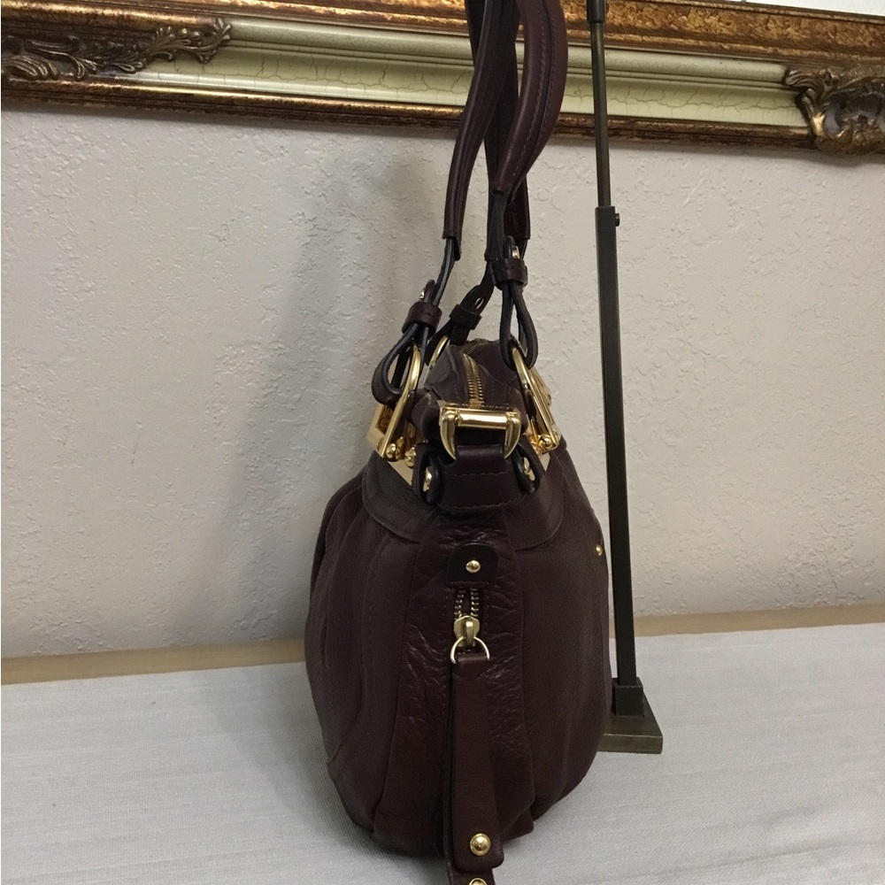 b. makowsky Chocolate Brown Leather Shoulder Bag with Gold Hardware - Picture 3 of 12